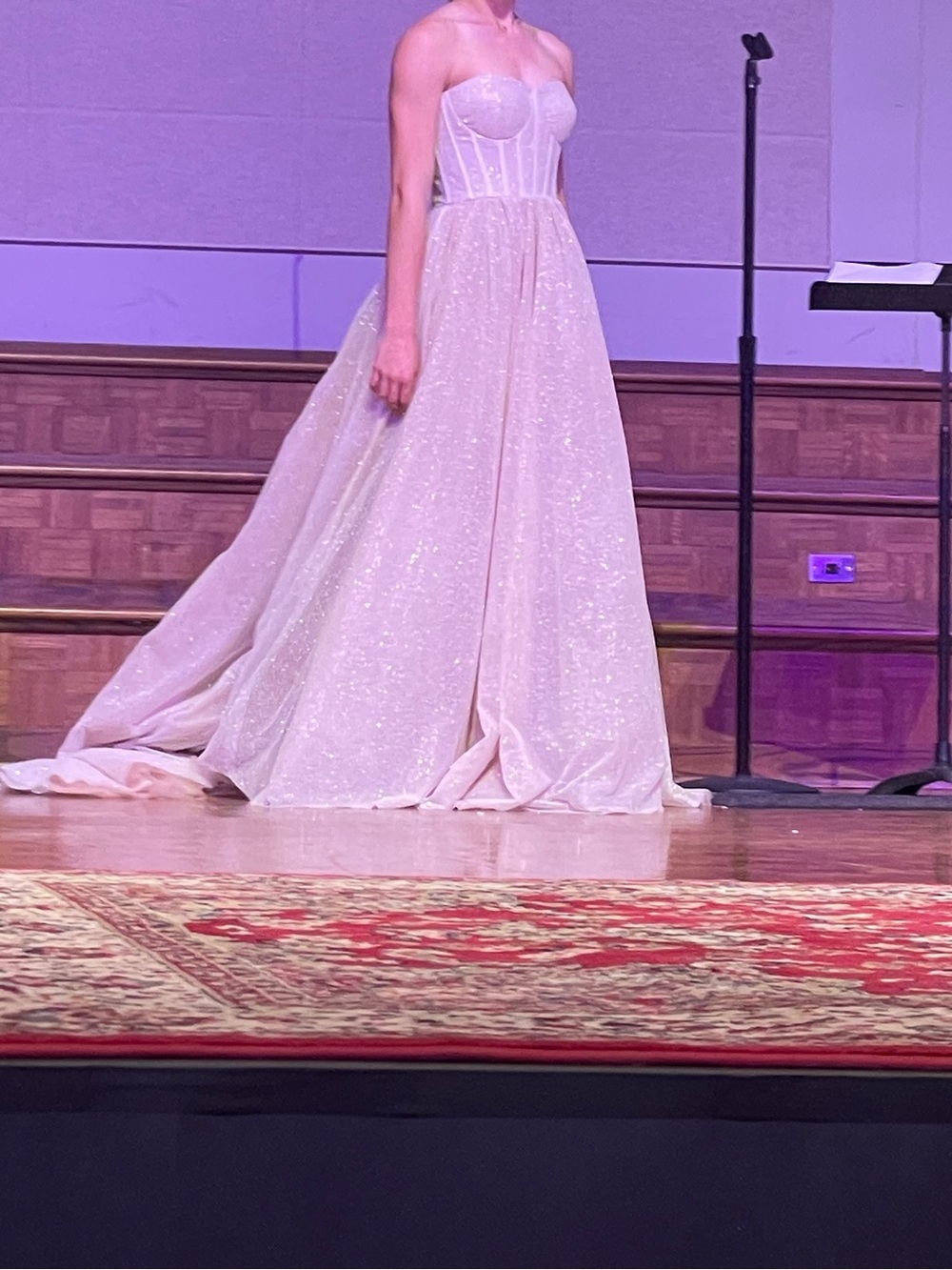 Strapless Glitter Tulle Ball Gown in Blush - Picture 2 of 7